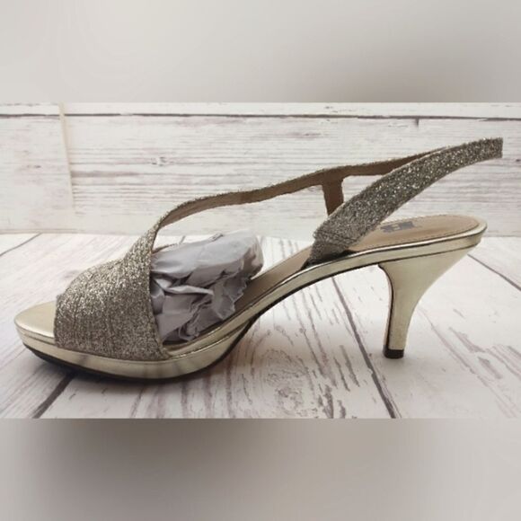 Brown's Formal Silver Gold High Heel Shoes SZ 6 Wedding Party - Picture 6 of 16